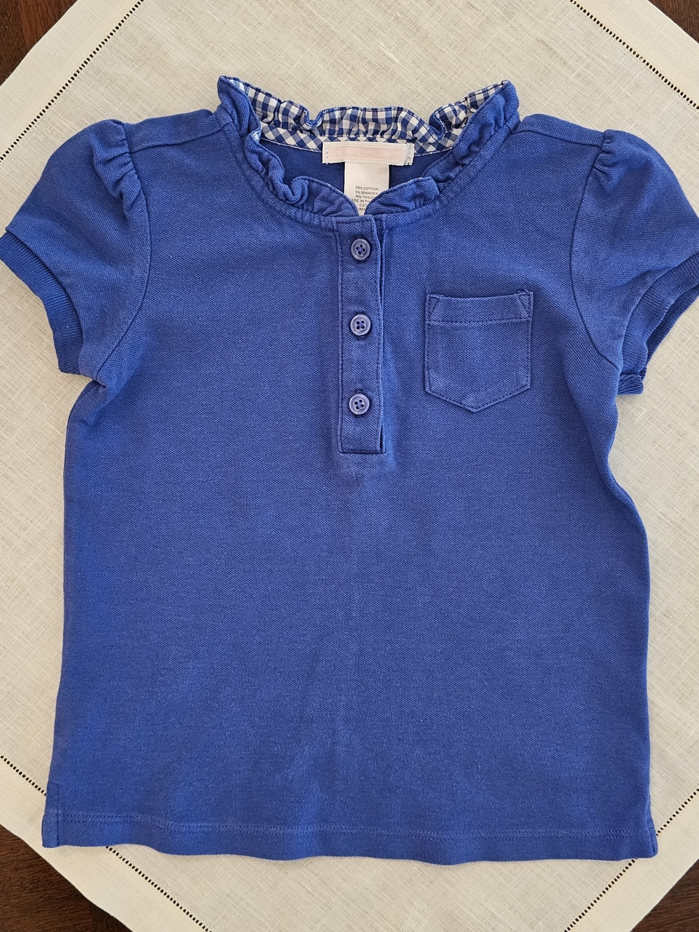 Janie and Jack Girls Ruffle Collar Polo Top Purple w/ Gingham Accent